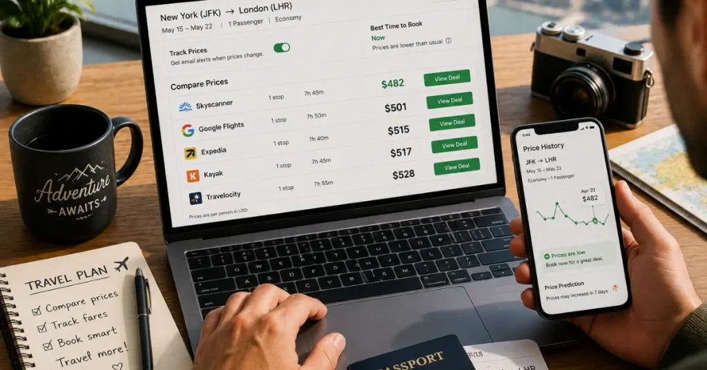 Calendar and booking planner showing the best time to book flights window
